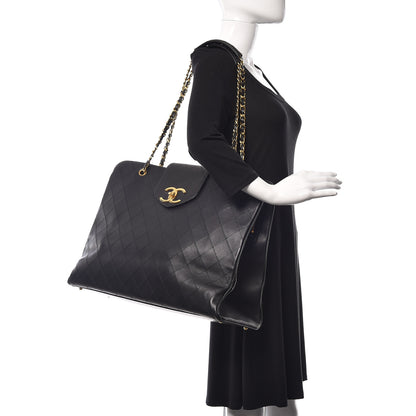 Chanel Calfskin Stitched XL Weekender Black 2 of 14
