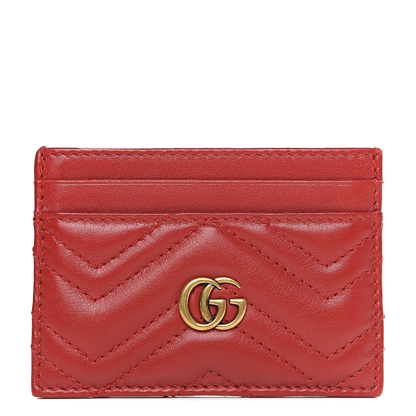 Calfskin Matelasse GG Marmont Card Holder Hibiscus Red