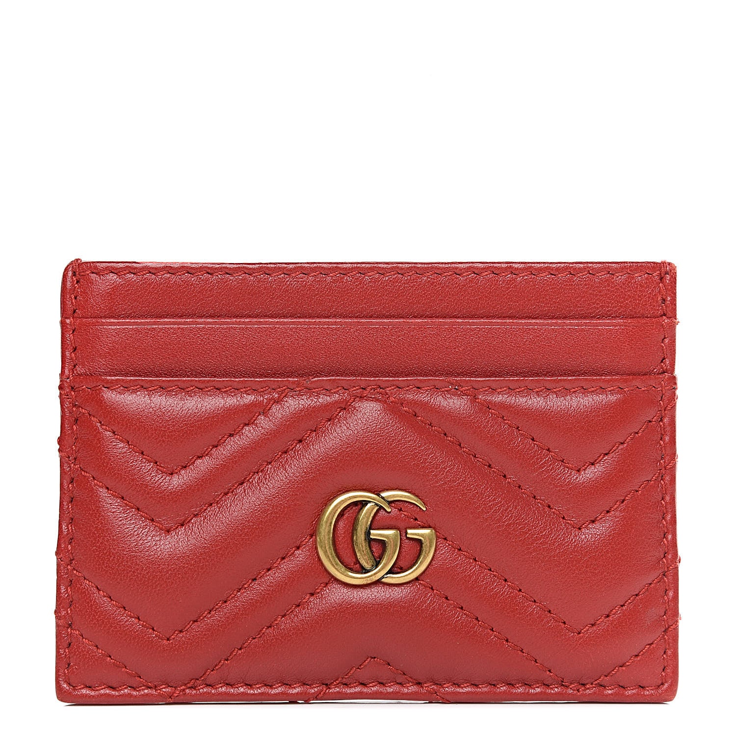 Gucci Calfskin Matelasse GG Marmont Card Holder Hibiscus Red 1 of 7