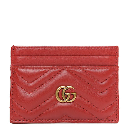 Gucci Calfskin Matelasse GG Marmont Card Holder Hibiscus Red 1 of 7