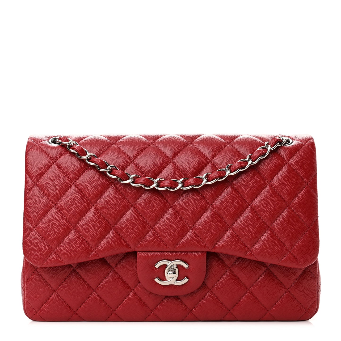 Caviar Quilted Jumbo Double Flap Dark Red