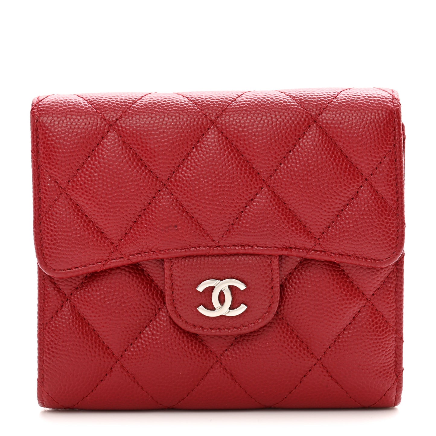Caviar Quilted Compact Flap Wallet Dark Red