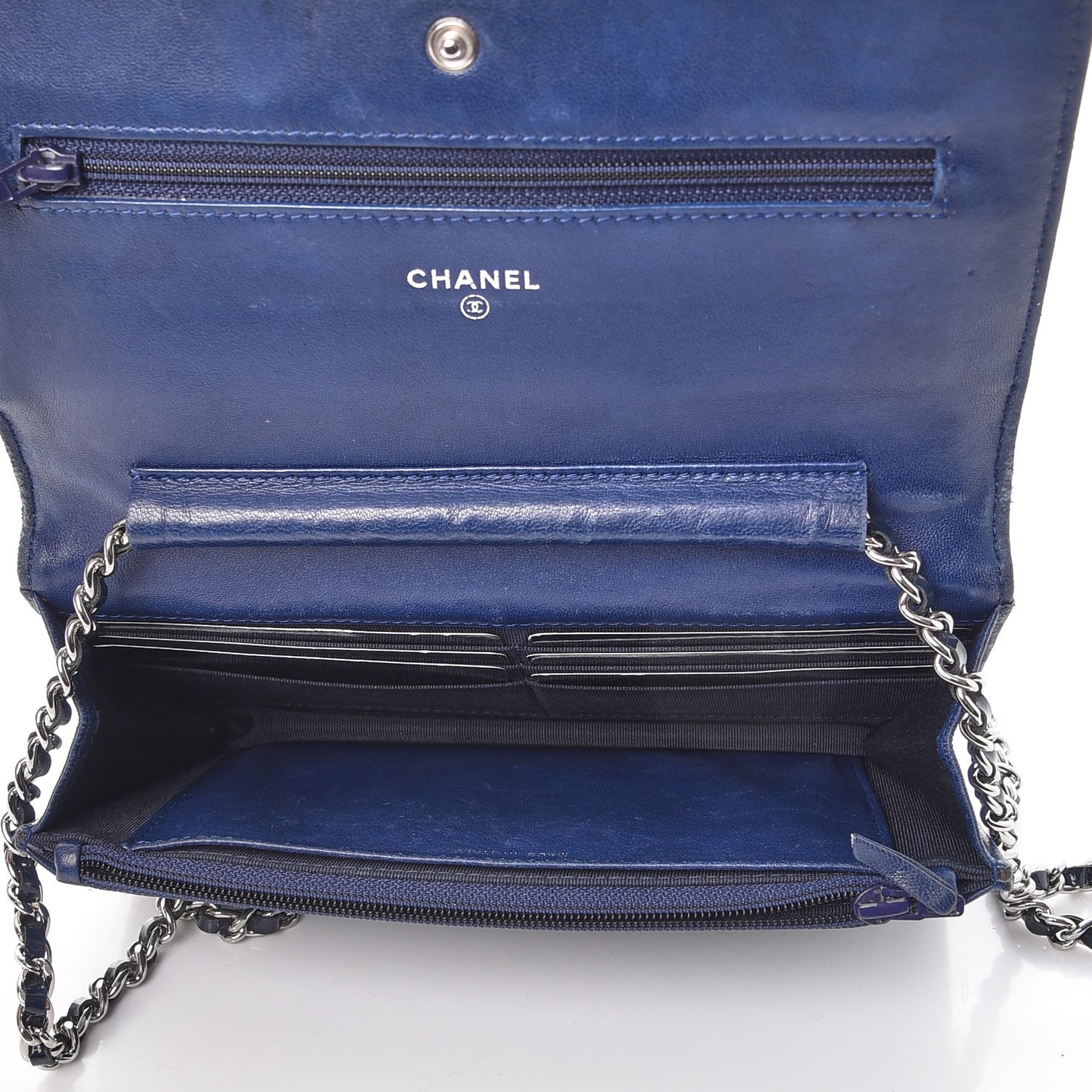 Patent Calfskin Quilted Reissue Wallet On Chain WOC Dark Navy Blue