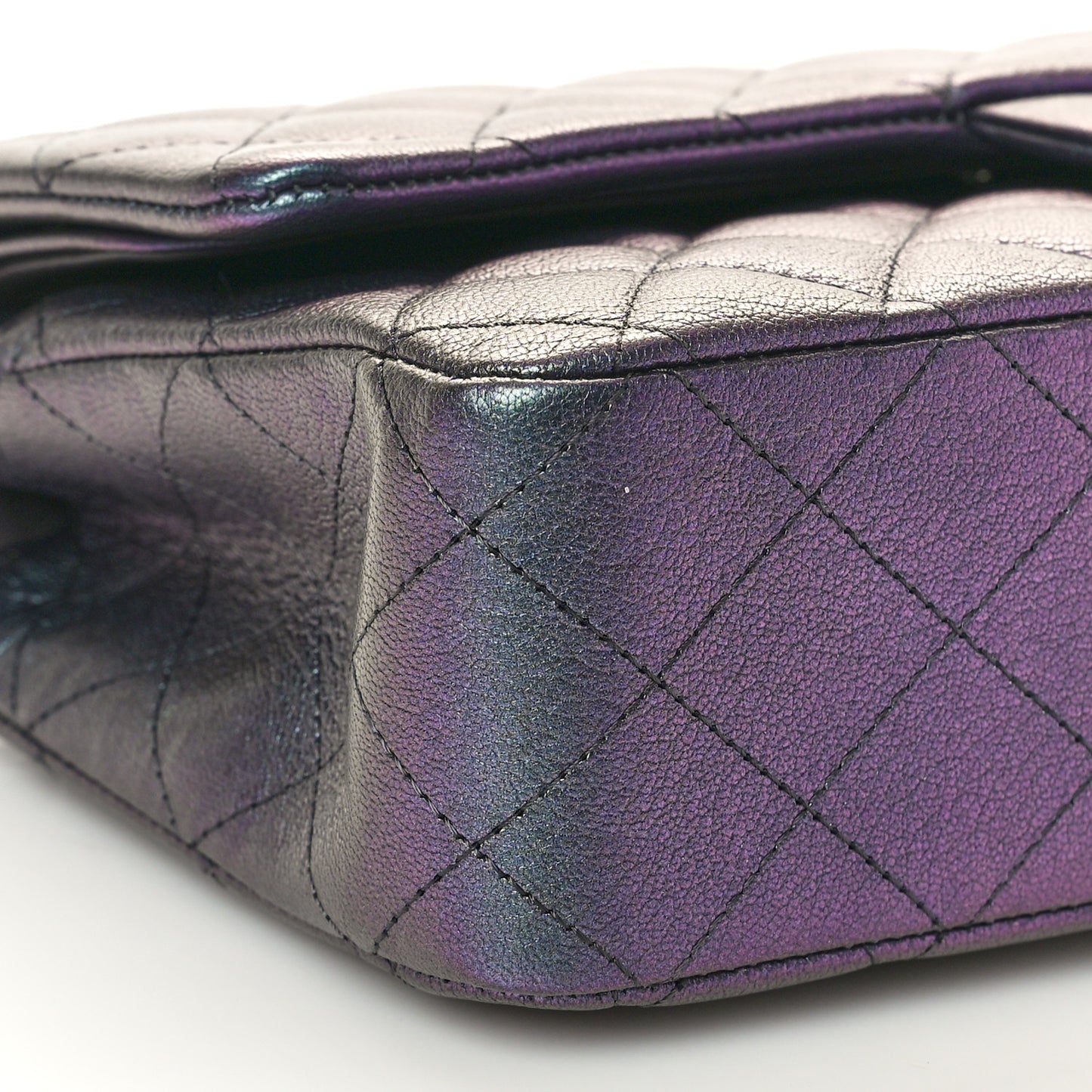 Iridescent Goatskin Quilted Medium Double Flap Purple