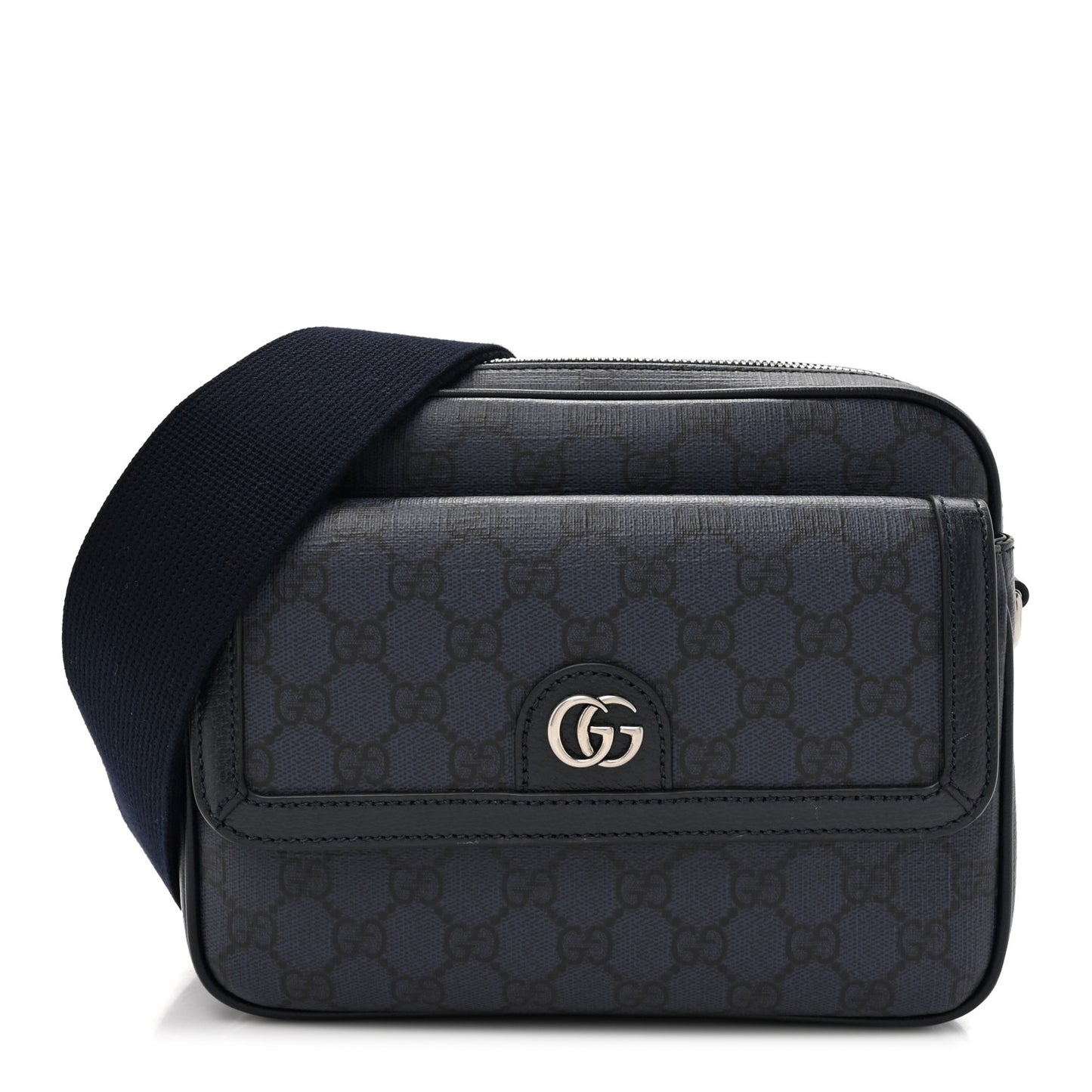Tender GG Supreme Monogram Textured Dollar Calfskin Ophidia Small Crossbody Bag Dark Blue
