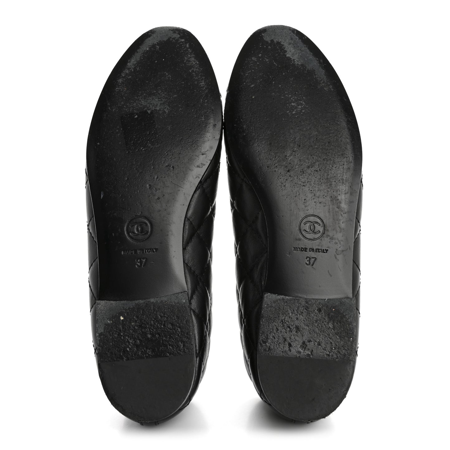 Aged Calfskin Quilted CC Cap Toe Ballerina Flats 37 Black