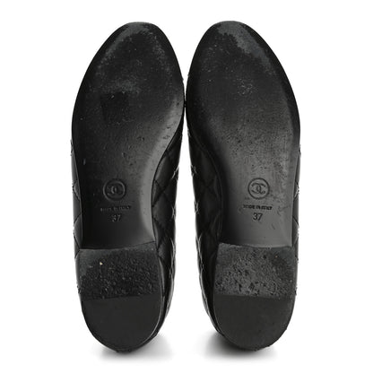 Chanel Aged Calfskin Quilted CC Cap Toe Ballerina Flats 37 Black 6 of 10