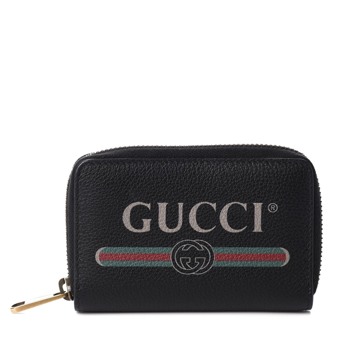 Calfskin Logo Zip Around Card Case Black