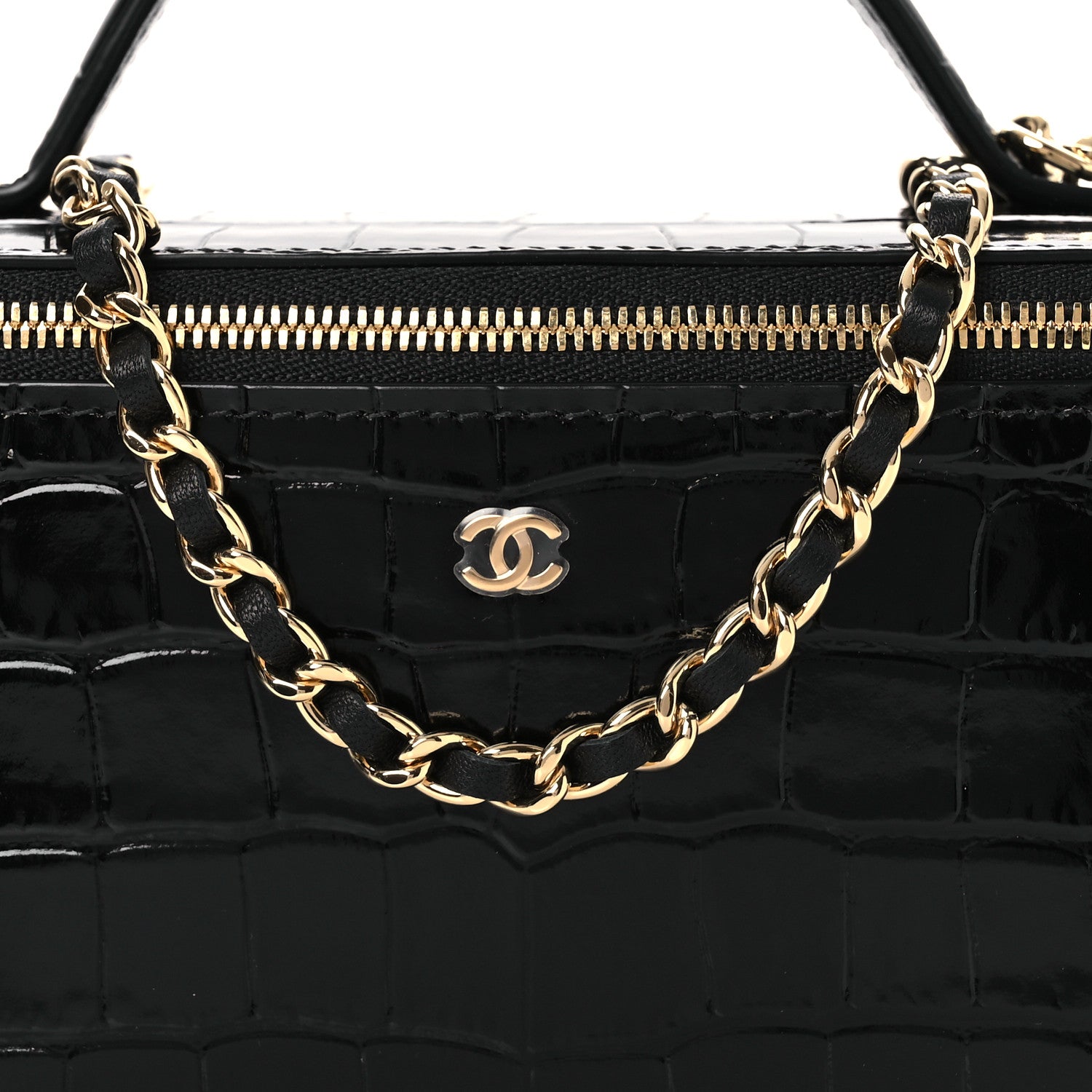 Chanel Calfskin Crocodile Embossed Crococo Small Top Handle Vanity Case With Chain Black 8 of 14