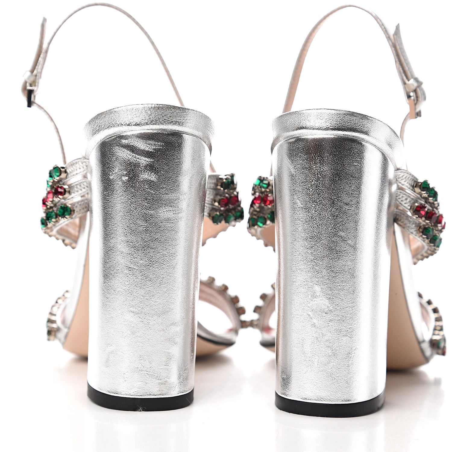 Gucci Nappa Silk Crystal Bertie High Heel Sandals 39 Argento 9 of 10