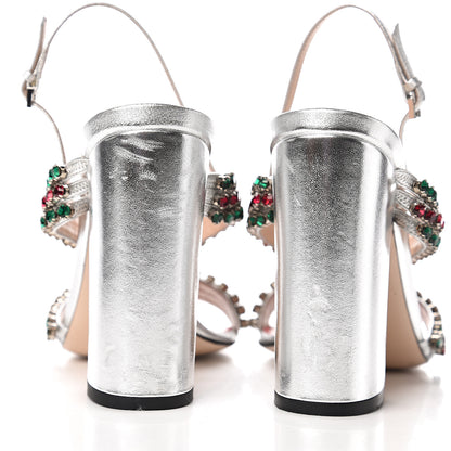 Gucci Nappa Silk Crystal Bertie High Heel Sandals 39 Argento 9 of 10