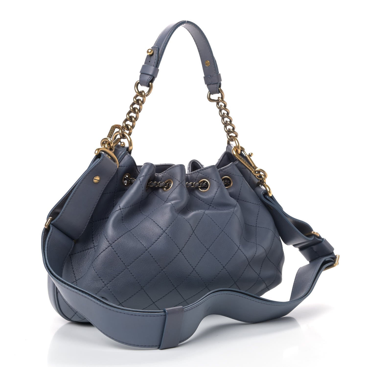 Chanel Calfskin Stitched Small Paris Rome Drawstring CC Bag Blue 2 of 4