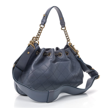 Chanel Calfskin Stitched Small Paris Rome Drawstring CC Bag Blue 2 of 4
