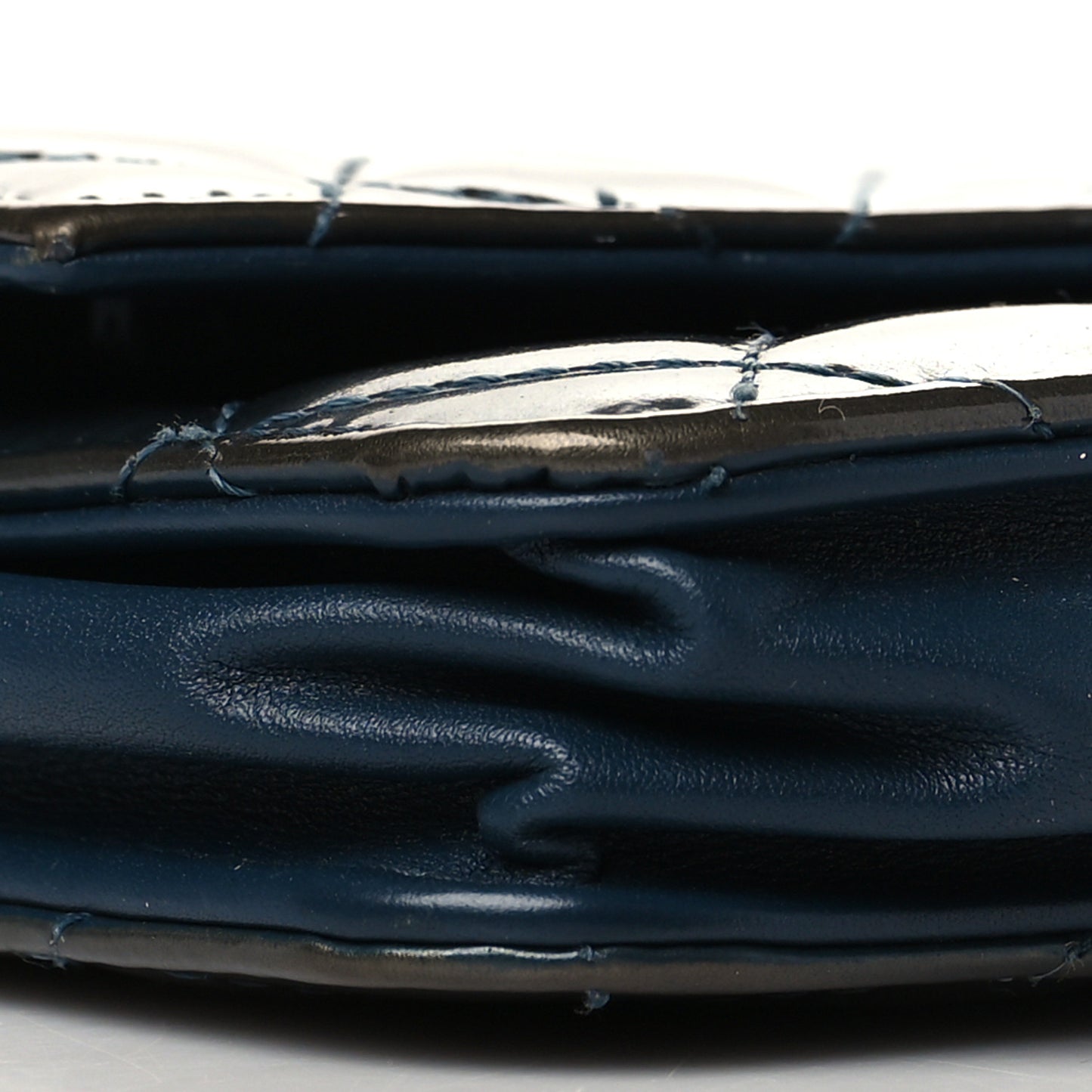 Patent Quilted Brilliant Wallet On Chain WOC Blue