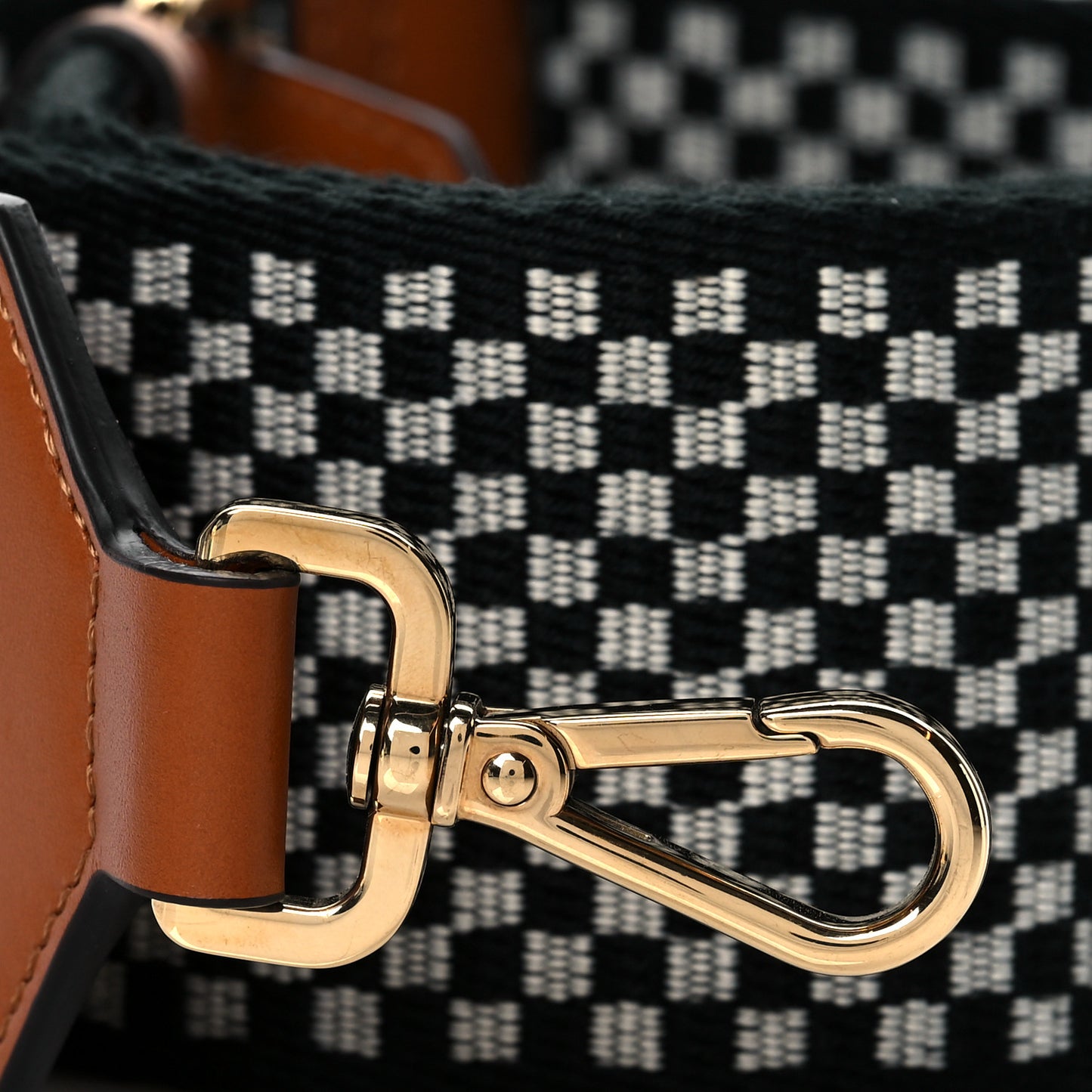 Ribbon Vitello King Logo Embossed Gingham Woven Adjustable Strap You Panna Black Cuoio