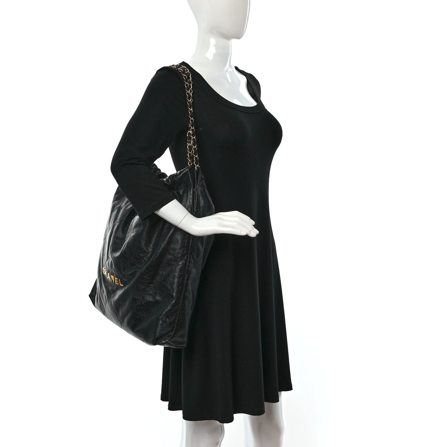 Shiny Calfskin Quilted Large Chanel 22 Black