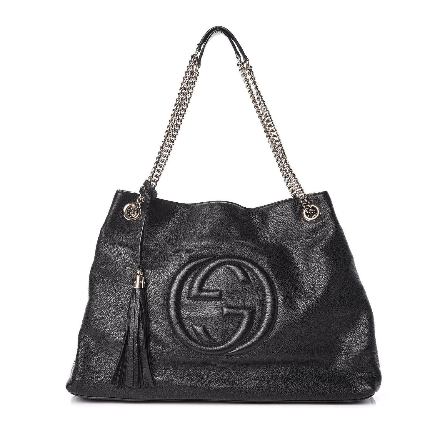 Pebbled Calfskin Large Soho Chain Shoulder Bag Black