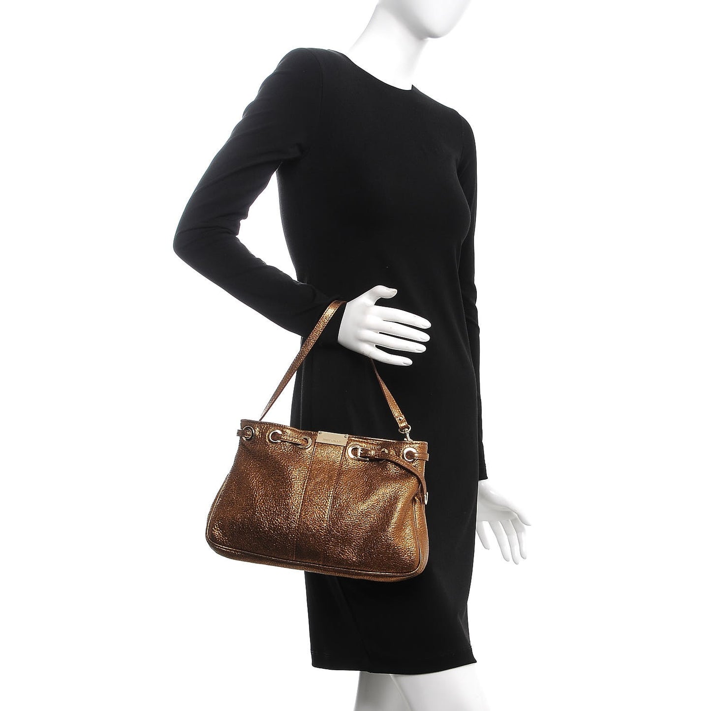 Metallic Grainy Calfskin Reed Clutch Bronze