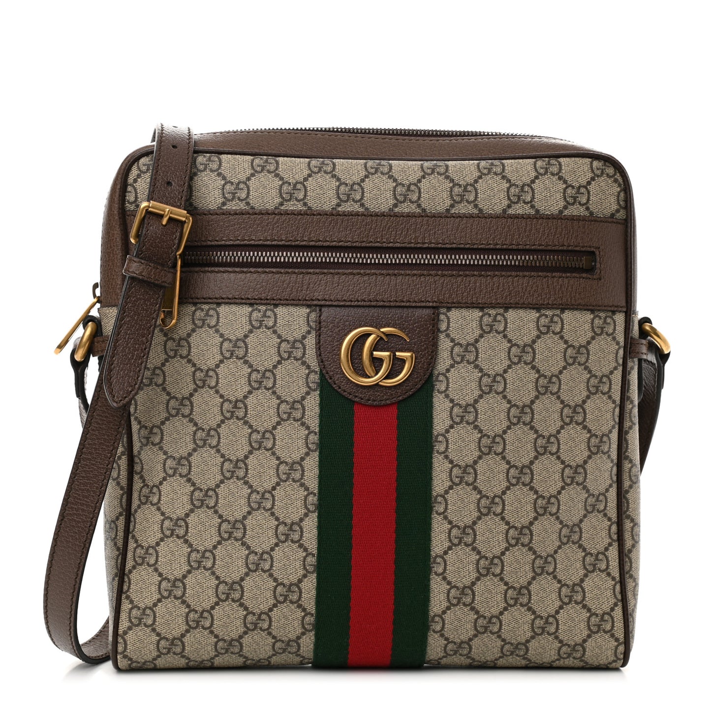 GG Supreme Monogram Web Medium Ophidia Messenger Bag Brown