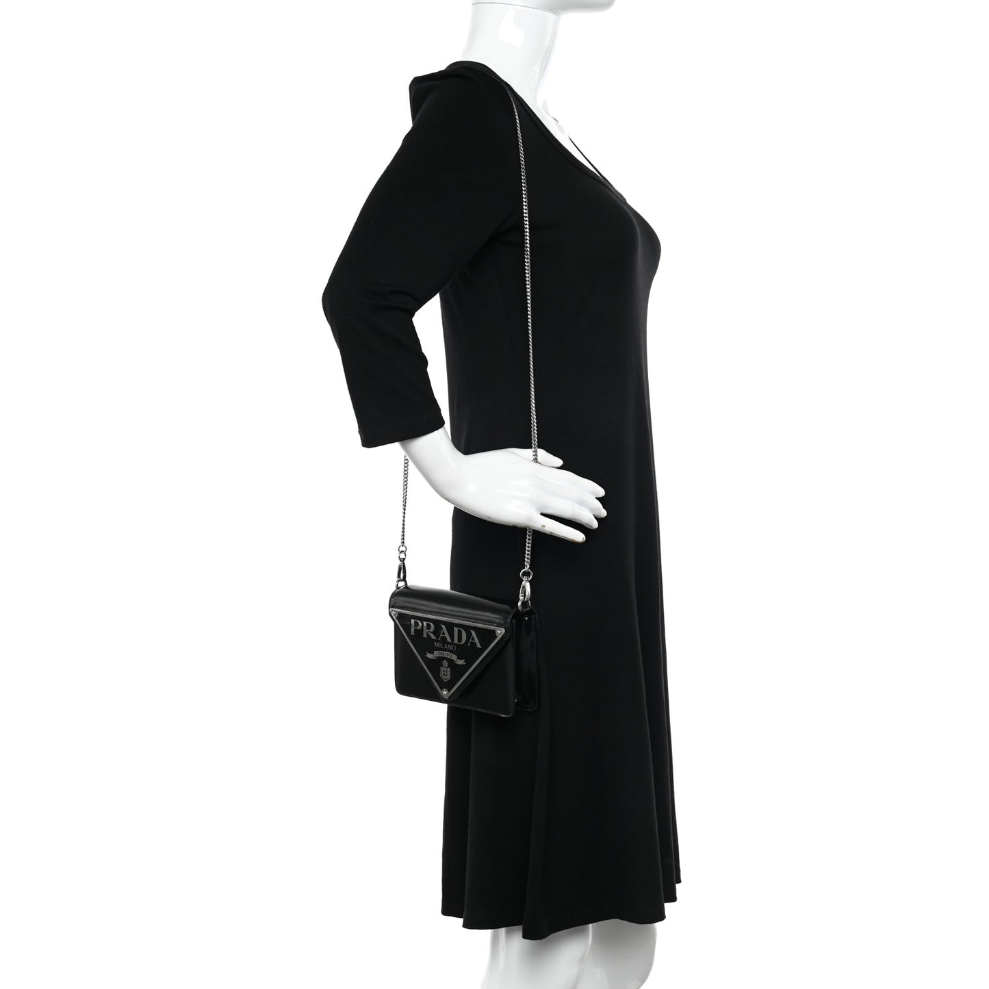 Spazzolato Triangle Logo Plate Flap Chain Crossbody Bag Black