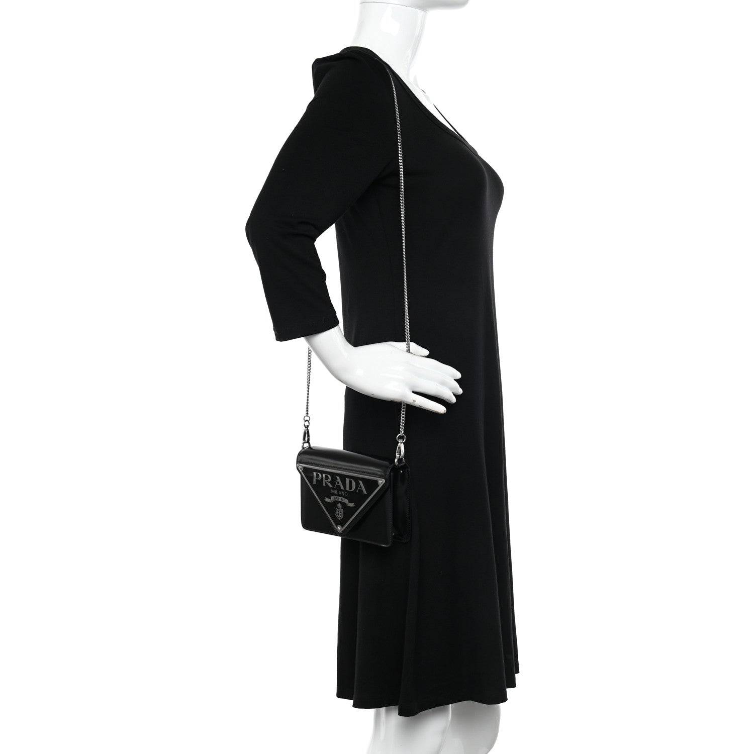 Prada Spazzolato Triangle Logo Plate Flap Chain Crossbody Bag Black 2 of 9