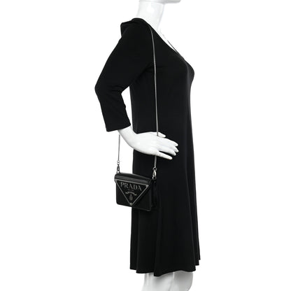 Prada Spazzolato Triangle Logo Plate Flap Chain Crossbody Bag Black 2 of 9