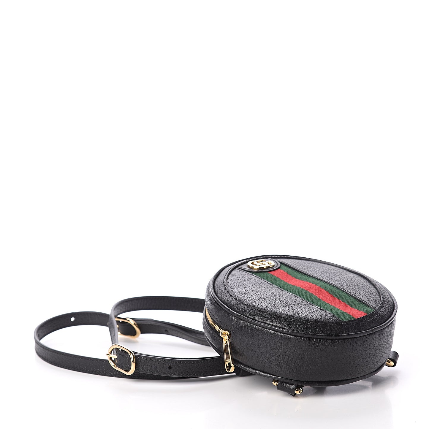 Grained Calfskin Web Mini Ophidia Round Backpack Black