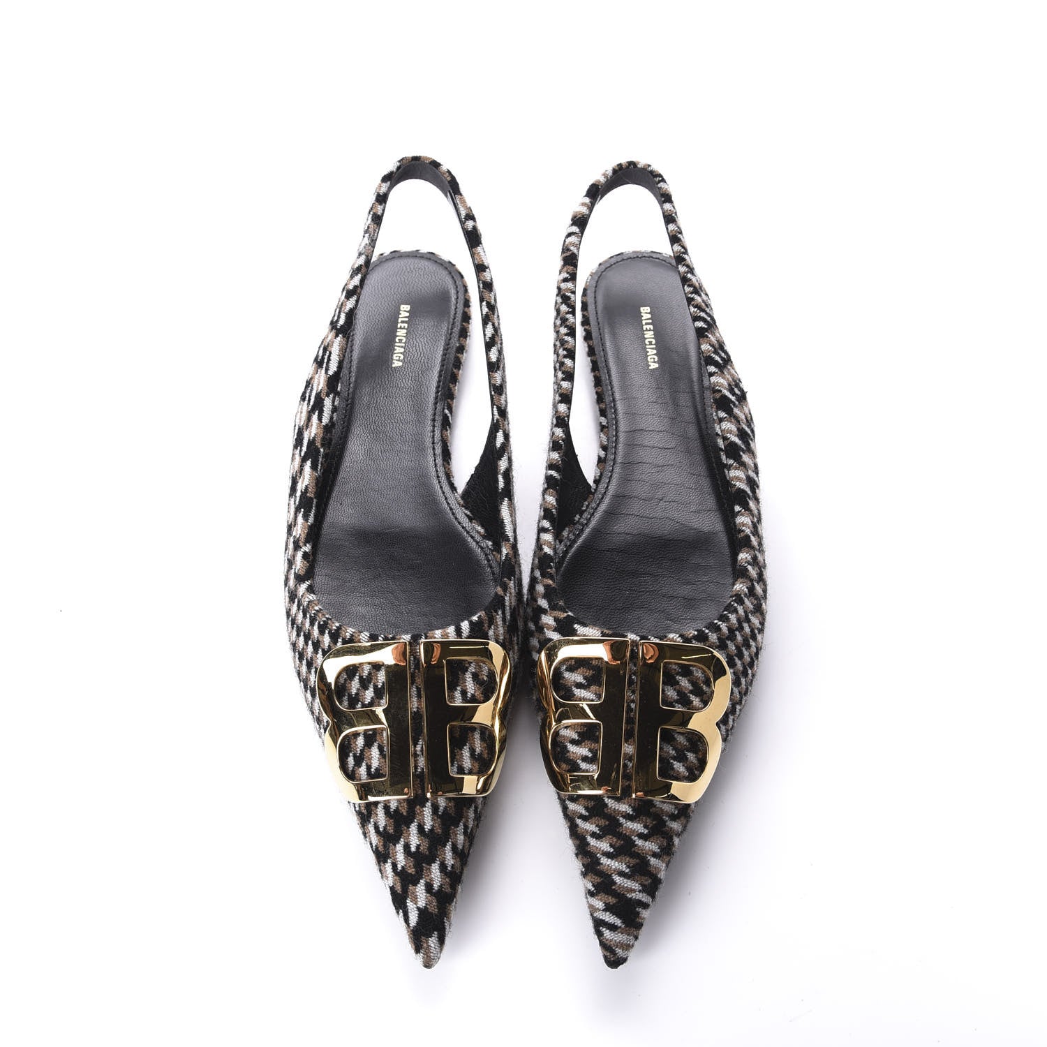 Balenciaga Tweed Prince Of Wales BB Knife Pointy Toe Slingback Flats 36 Brown 5 of 11
