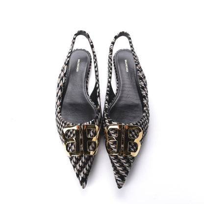 Balenciaga Tweed Prince Of Wales BB Knife Pointy Toe Slingback Flats 36 Brown 5 of 11