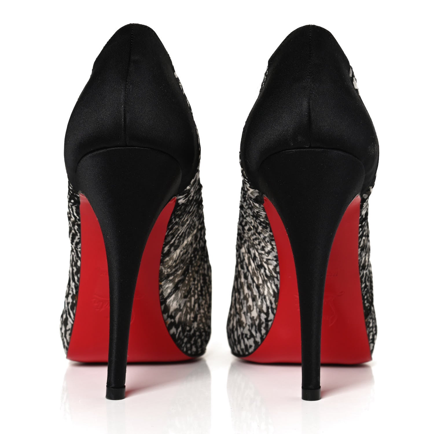 Christian Louboutin Crepe Satin Chiffon Parisienne Plato 120 Pumps 37.5 Black White 6 of 11