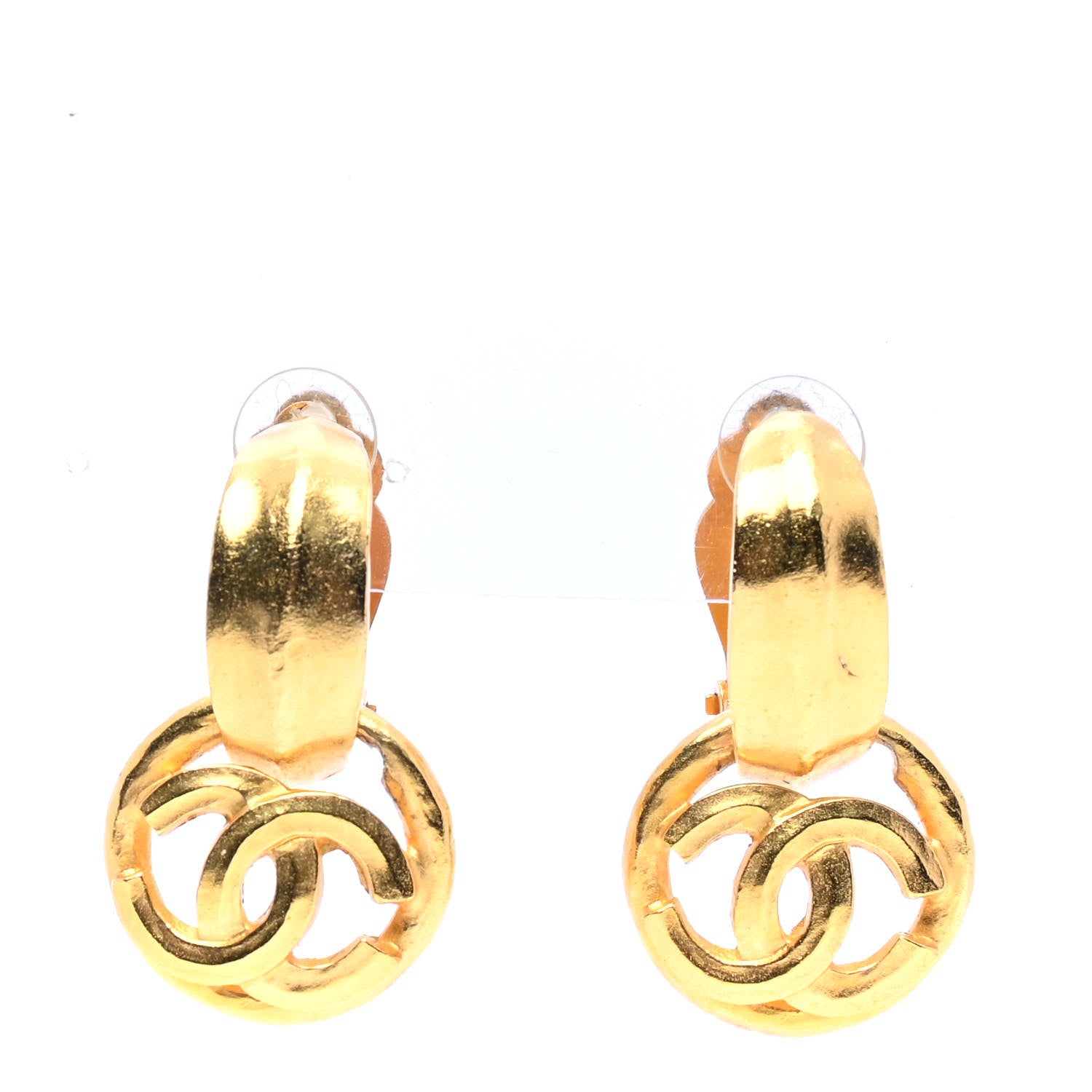 Chanel Metal Round CC Drop Clip On Earrings Gold 1 of 5