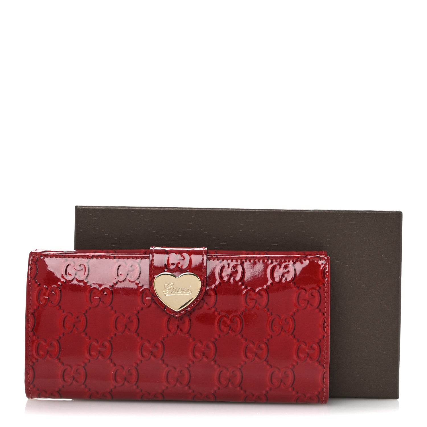 Gucci Patent Guccissima Heart Continental Wallet Red 1683708