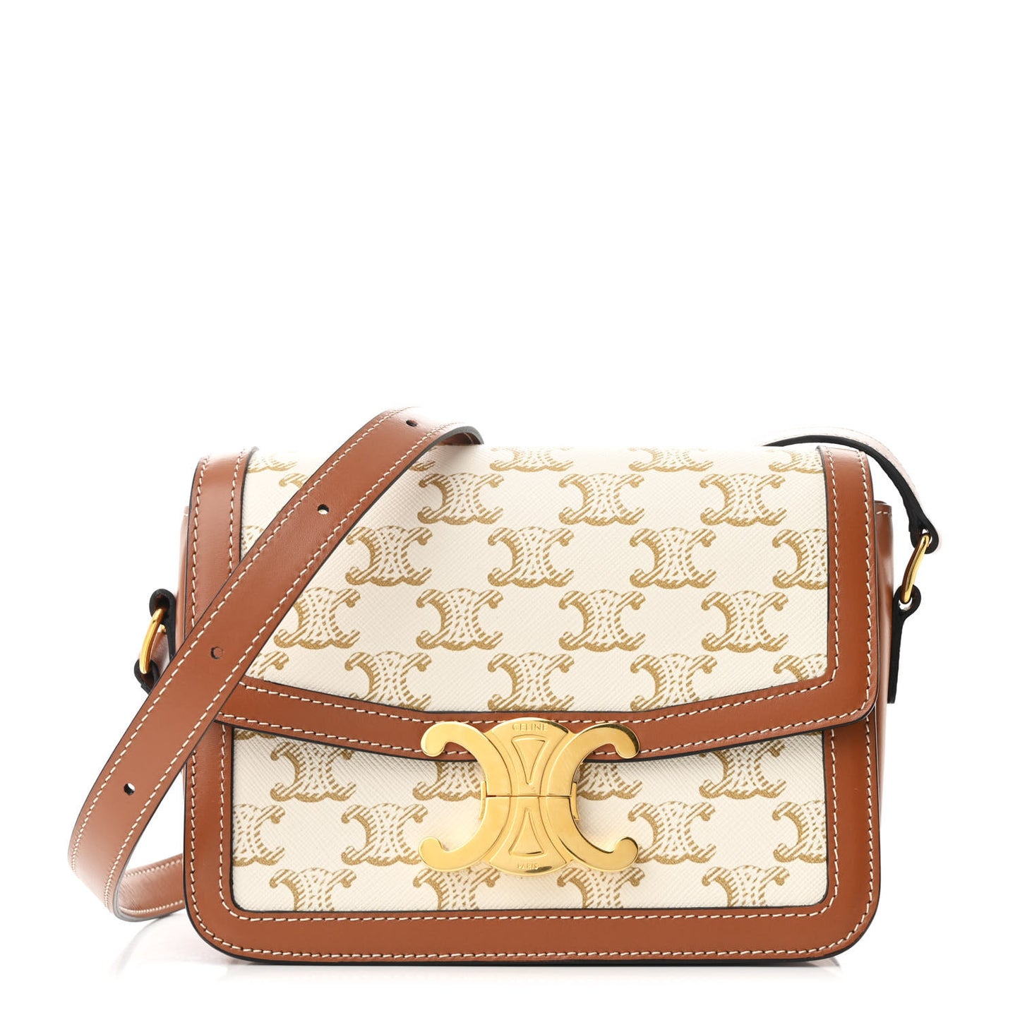 Calfskin Triomphe Canvas Teen Triomphe Bag White