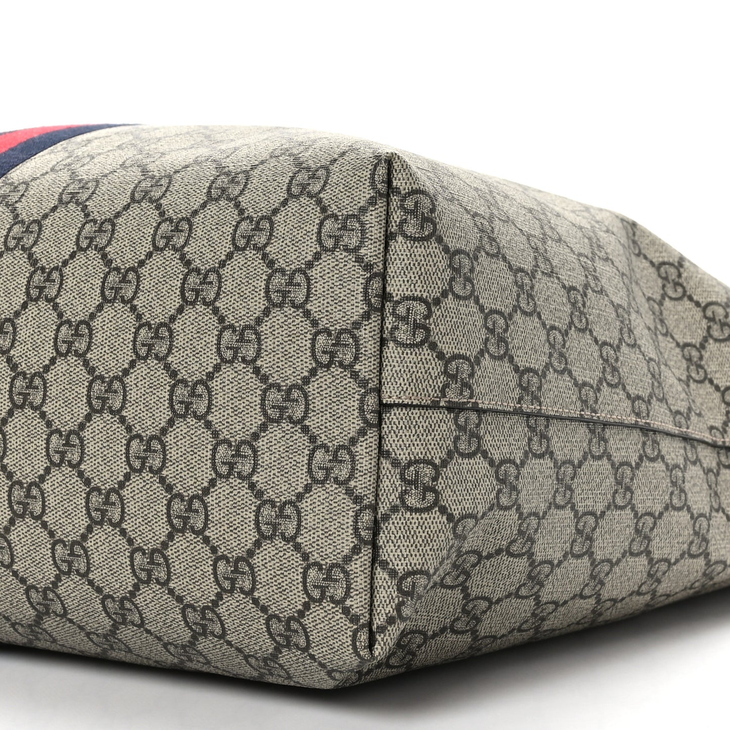 GG Supreme Monogram Textured Dollar Calfskin Web Medium Ophidia Shopping Tote Beige Ebony Mystic White