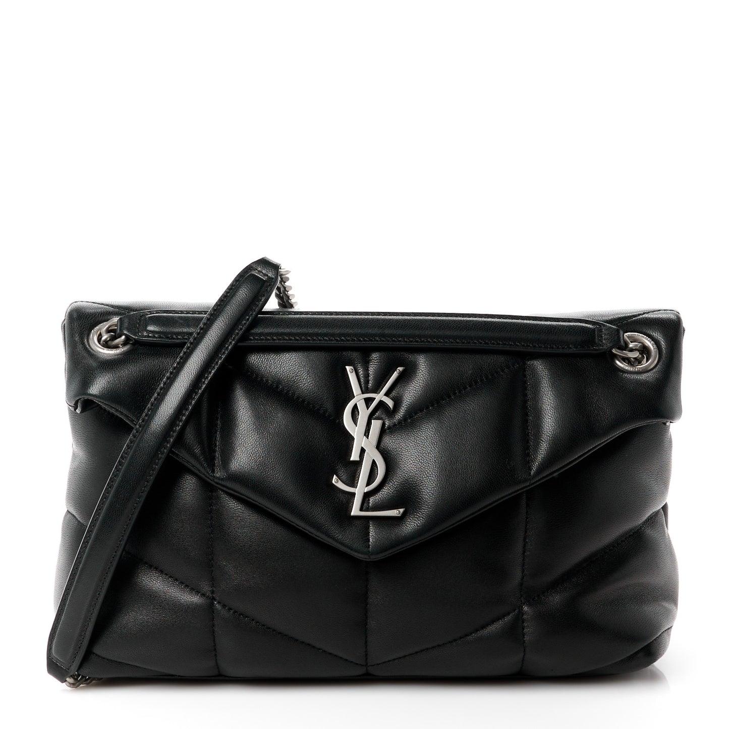 Lambskin Quilted Small Loulou Puffer Monogram Chain Satchel Black