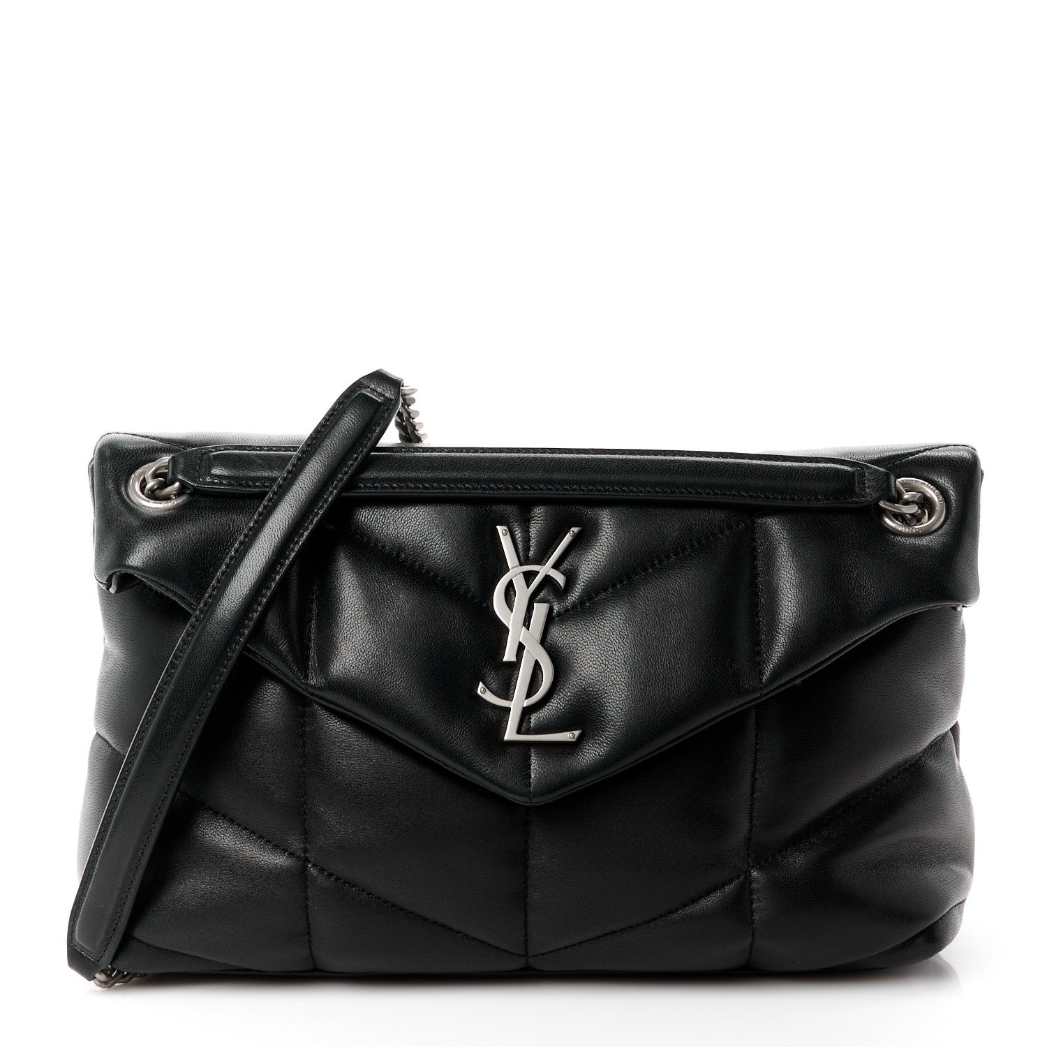 Saint Laurent Lambskin Quilted Small Loulou Puffer Monogram Chain Satchel Black 1 of 11