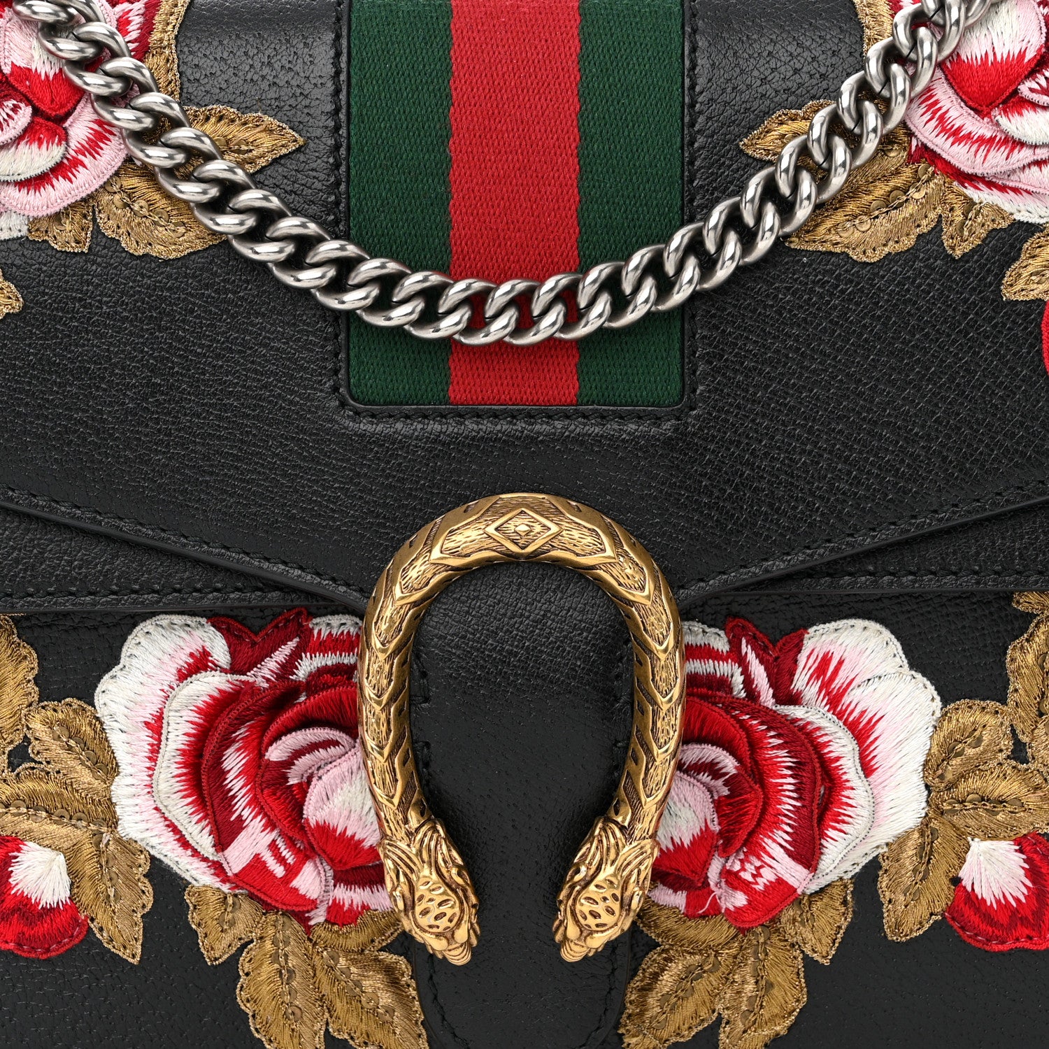 Gucci Calfskin Web Floral Embroidered Medium Dionysus Shoulder Bag Black 8 of 12