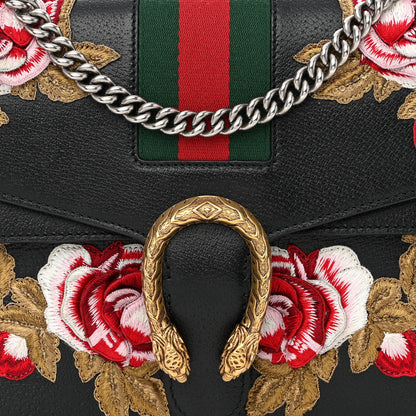 Gucci Calfskin Web Floral Embroidered Medium Dionysus Shoulder Bag Black 8 of 12