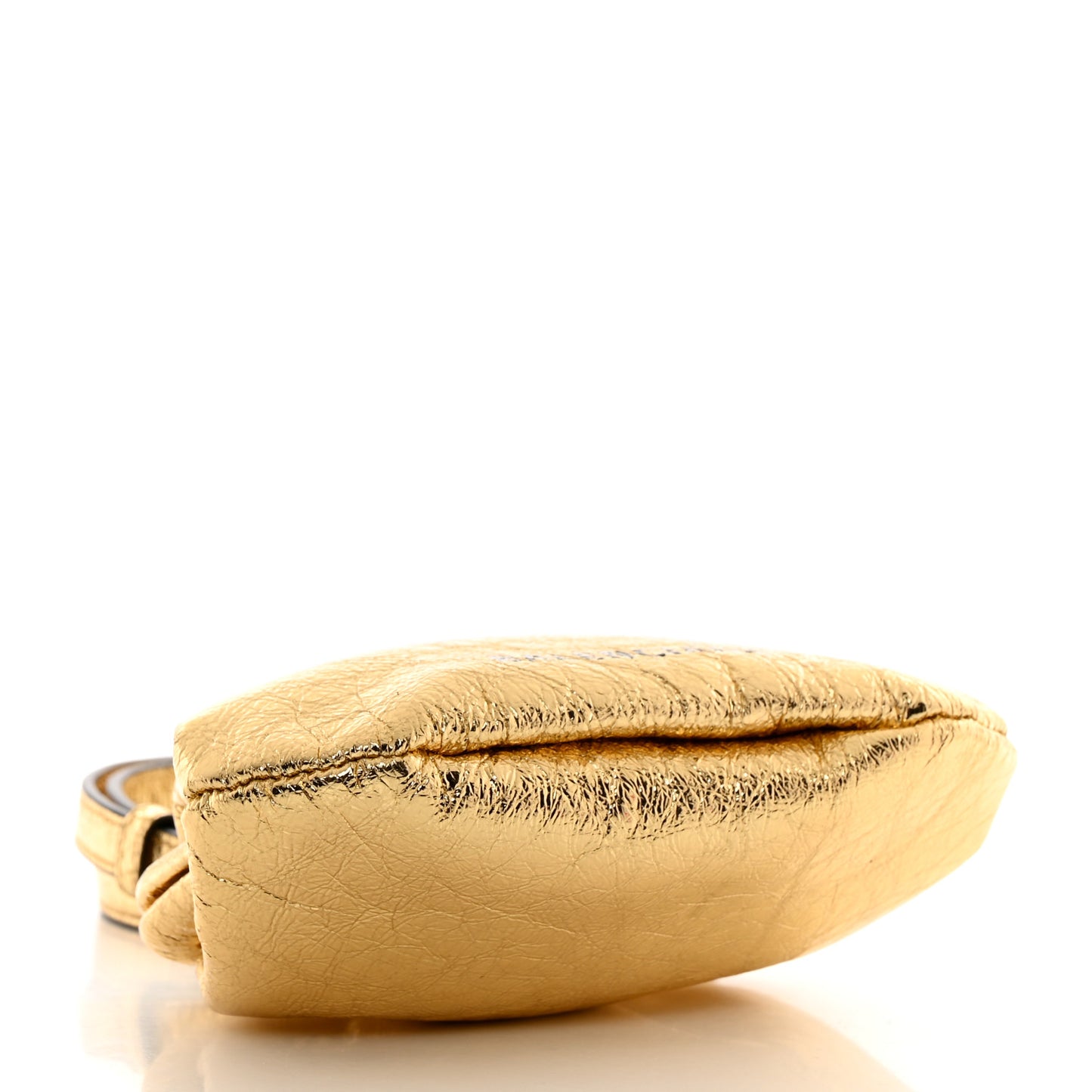 Metallic Textured Calfskin Logo Cloud Coin Purse With Strap Gold