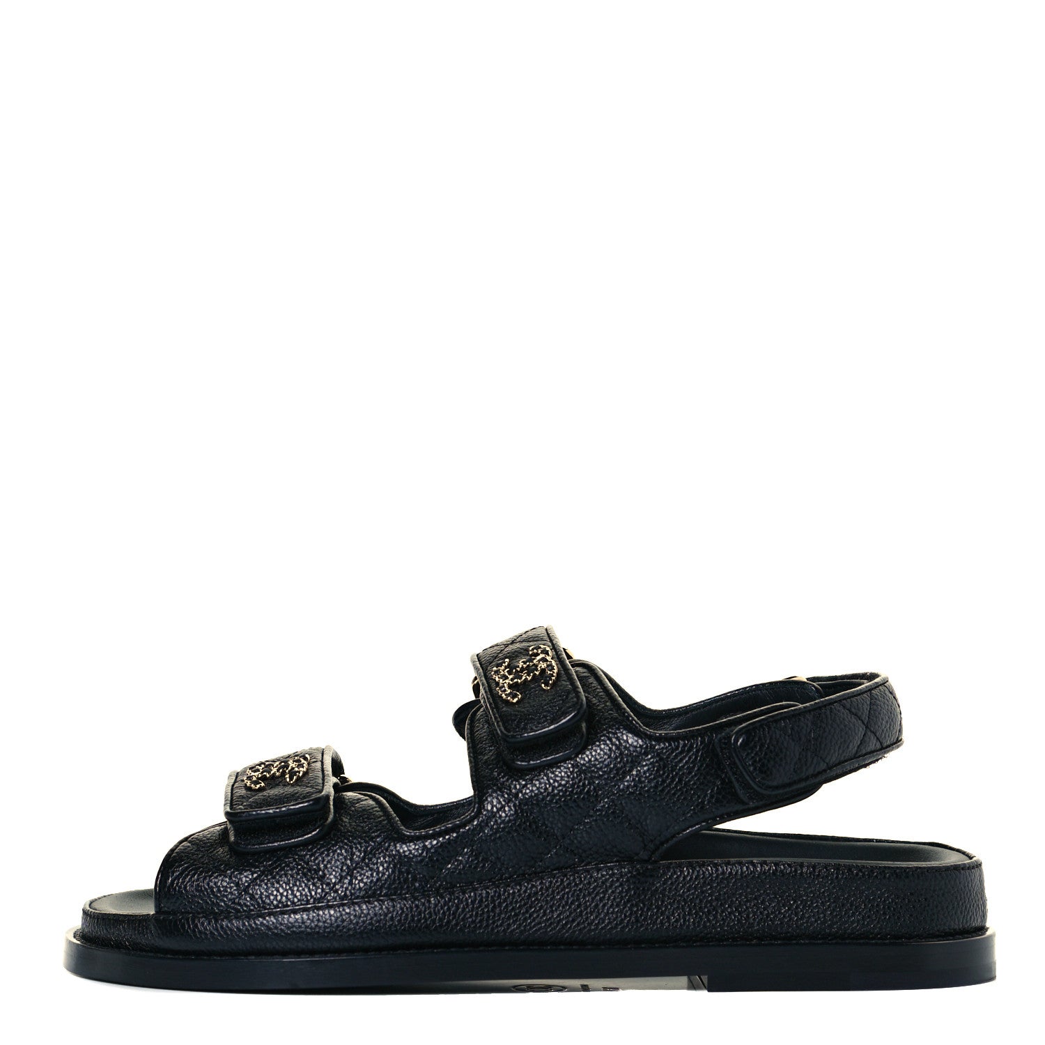 Chanel Grained Calfskin Velcro Dad Sandals 36.5 Black 1 of 9