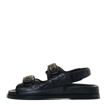 Chanel Grained Calfskin Velcro Dad Sandals 36.5 Black 1 of 9