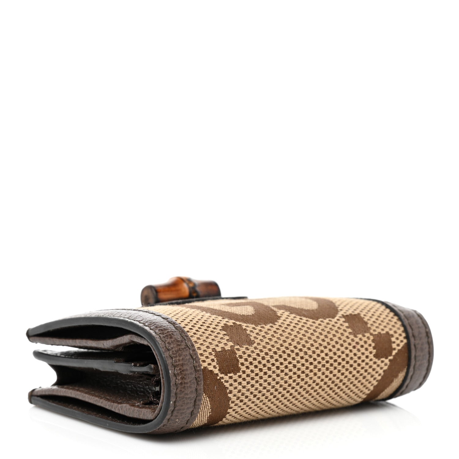 Gucci Monogram Jumbo GG Textured Dollar Calfskin Diana Card Case Wallet Camel Ebony New Acero 3 of 7