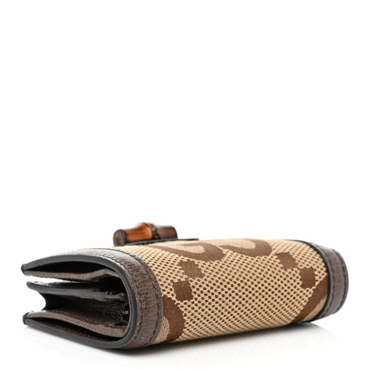 Gucci Monogram Jumbo GG Textured Dollar Calfskin Diana Card Case Wallet Camel Ebony New Acero 3 of 7
