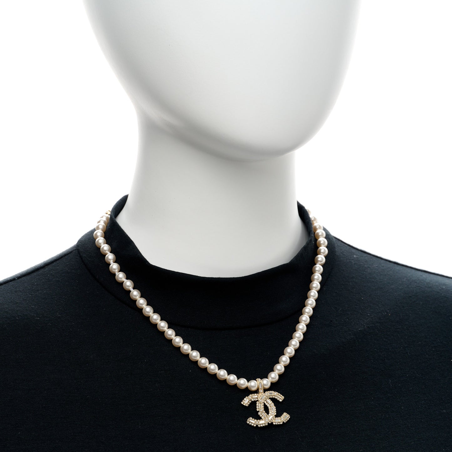 Pearl Crystal Baguette CC Short Necklace Gold
