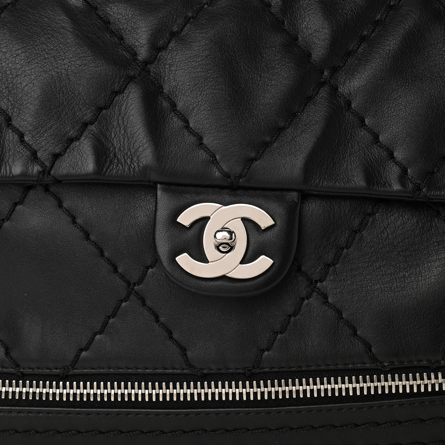 Chanel Calfskin Stitched Large Expandable Flap Bag Black 8 of 10