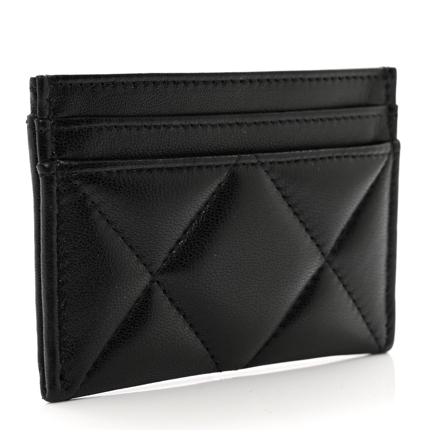 Lambskin Quilted Chanel 19 Card Holder Black