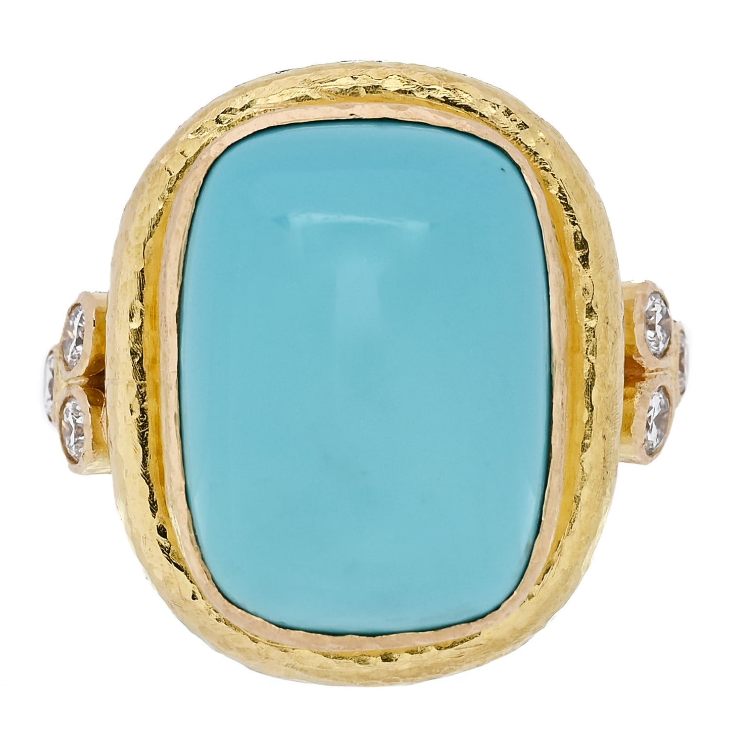 18K Yellow Gold Diamond Turquoise Sleeping Beauty Ring 53 6.25
