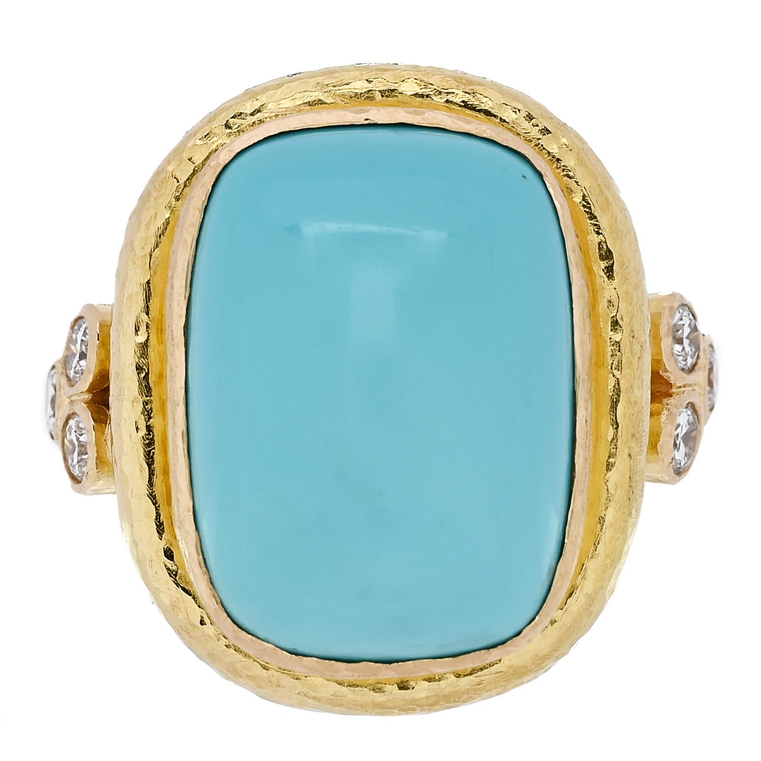 Elizabeth Locke 18K Yellow Gold Diamond Turquoise Sleeping Beauty Ring 53 6.25 1 of 6