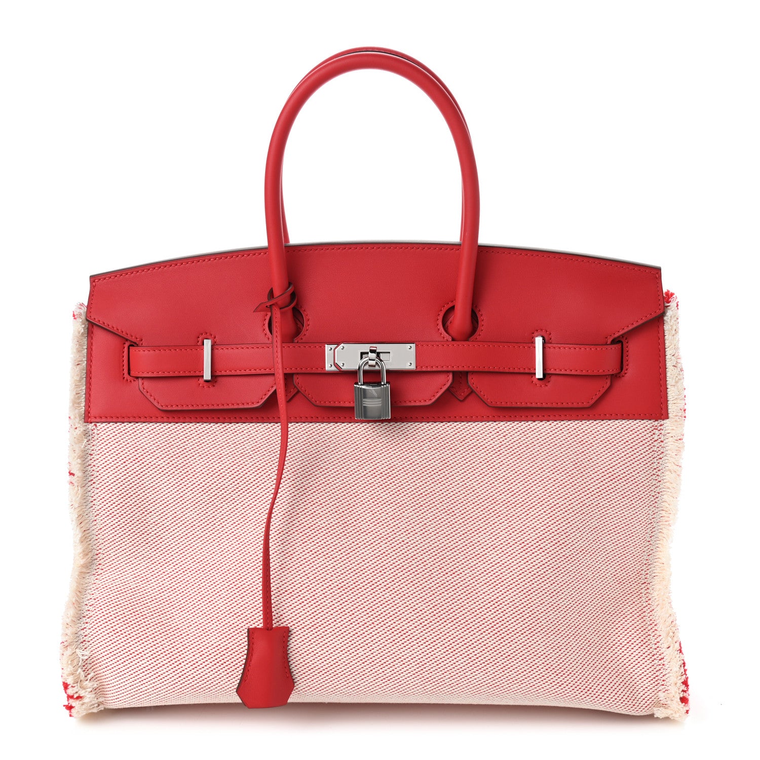Hermes Swift Twill H Fray Fray Birkin 35 Rouge de Coeur Ecru 1 of 10
