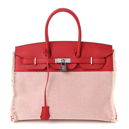 Hermes Swift Twill H Fray Fray Birkin 35 Rouge de Coeur Ecru 1 of 10
